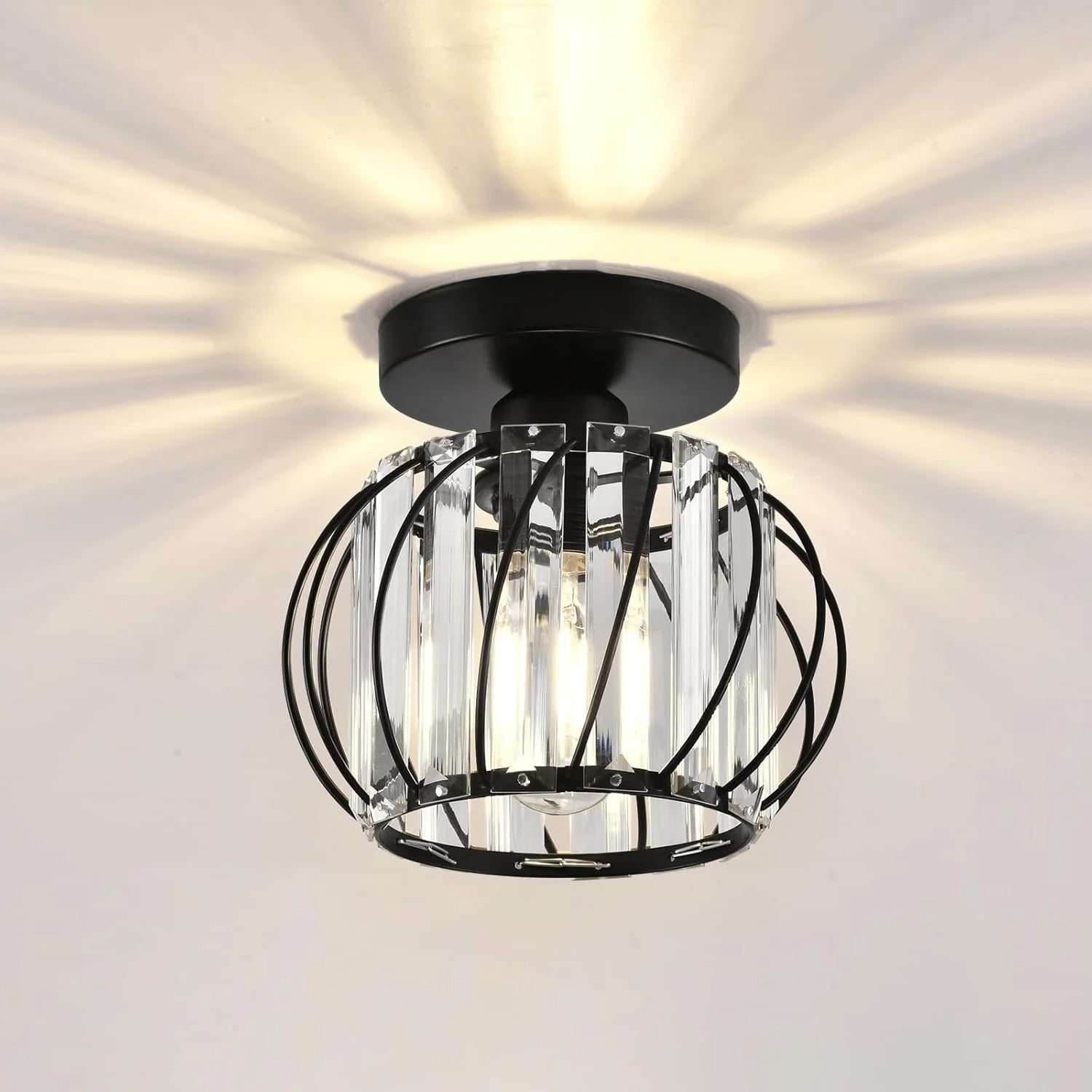 Semi-flush Mount Ceiling Light, Antique Small Crystal Chandelier E26 No Bulb For Bathroom, Hallway, Cafe, Bar, Porch, Corridor