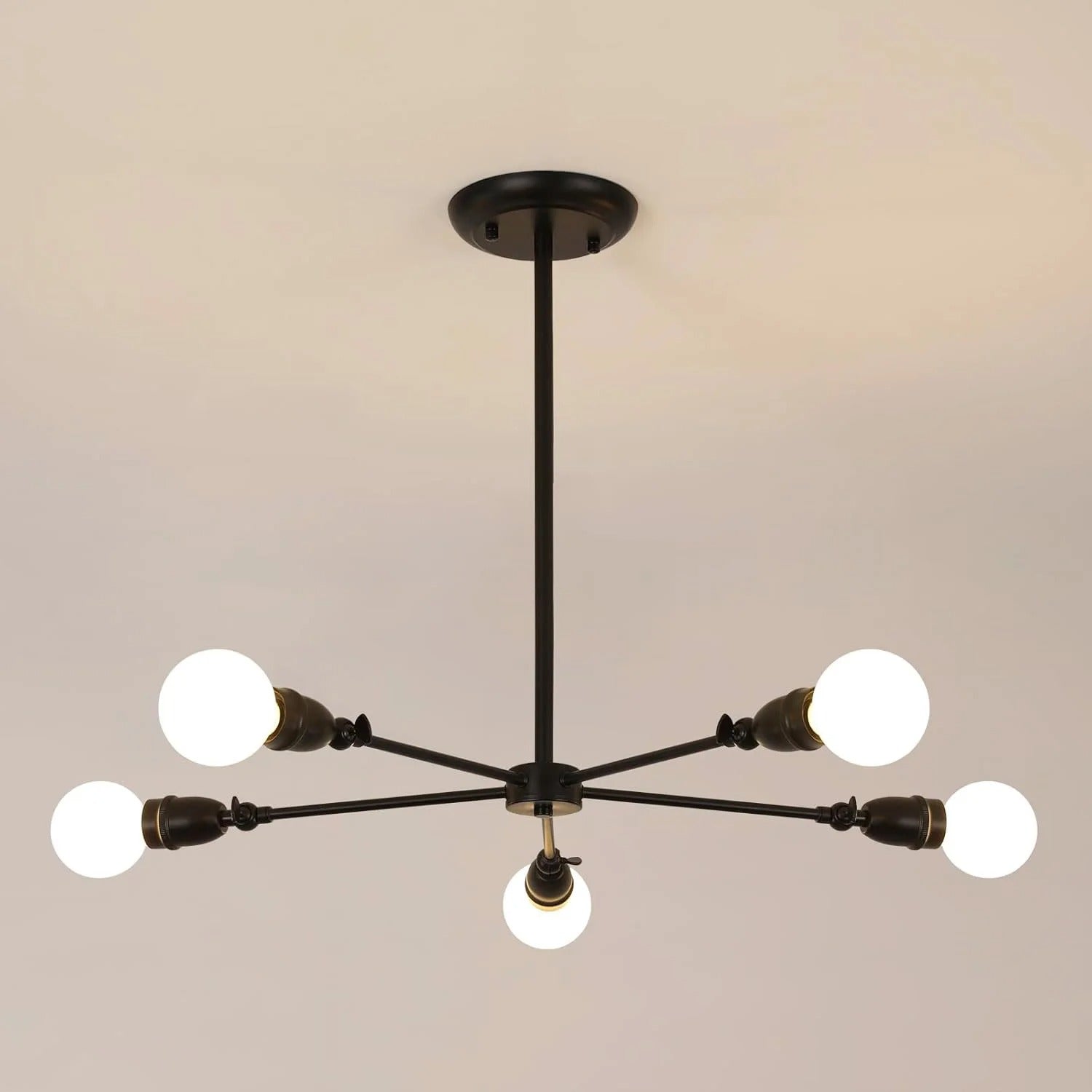 Black Chandelier, 5 lights Industrial Lamps for Dining, Modern Height Adjustable Lamp, Farm Sputnik Ceiling Lamp for Dining