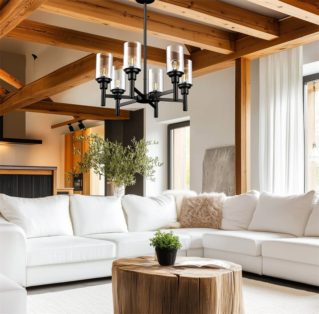 6/8-light Farmhouse Ceiling Pendant Light Matt Black Chandelier Lamp for Kitchen Island, Dining Room
