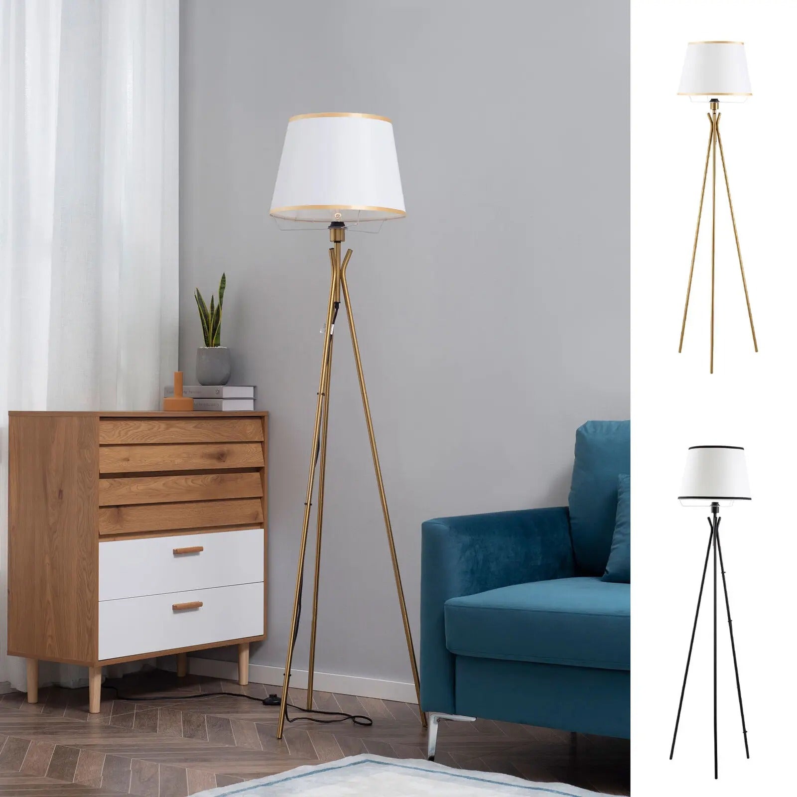 Modern Tripod Floor Lamp Land Lamp w/ Steel Frame, Fabric Lampshade and E26 Base