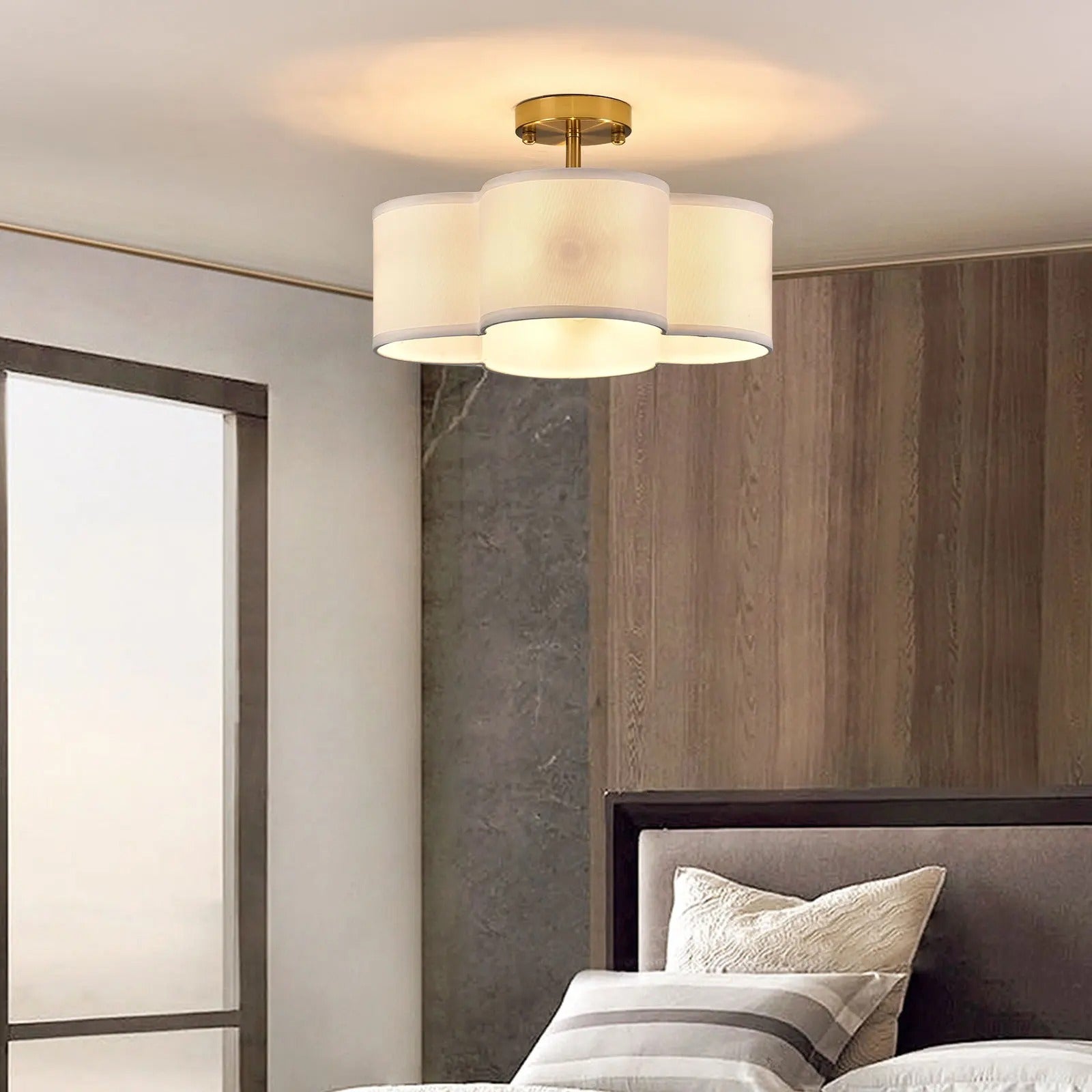 Light Semi Flush Mount Ceiling Light Fixture Gold Finish Ceiling Light Close to Ceiling Lamp for Bedroom Dining Room E12 Base