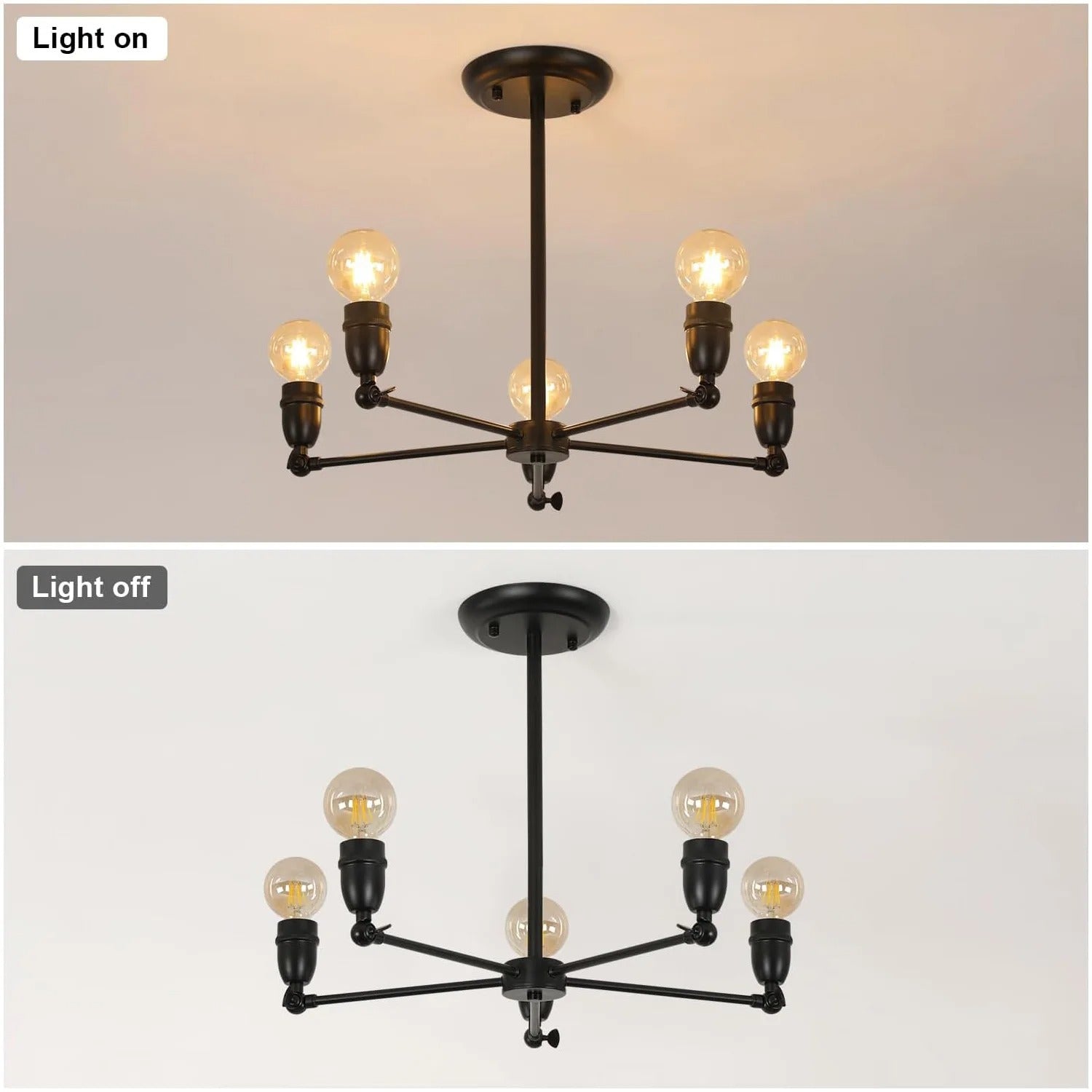 Black Chandelier, 5 lights Industrial Lamps for Dining, Modern Height Adjustable Lamp, Farm Sputnik Ceiling Lamp for Dining