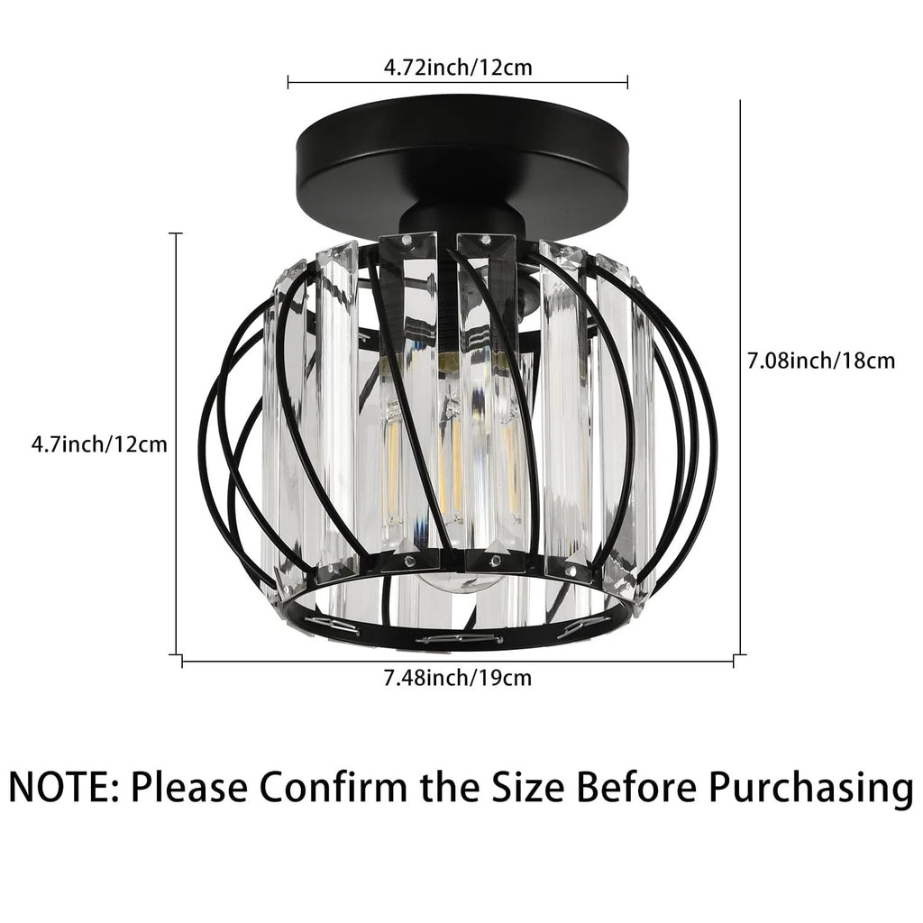Semi-flush Mount Ceiling Light, Antique Small Crystal Chandelier E26 No Bulb For Bathroom, Hallway, Cafe, Bar, Porch, Corridor