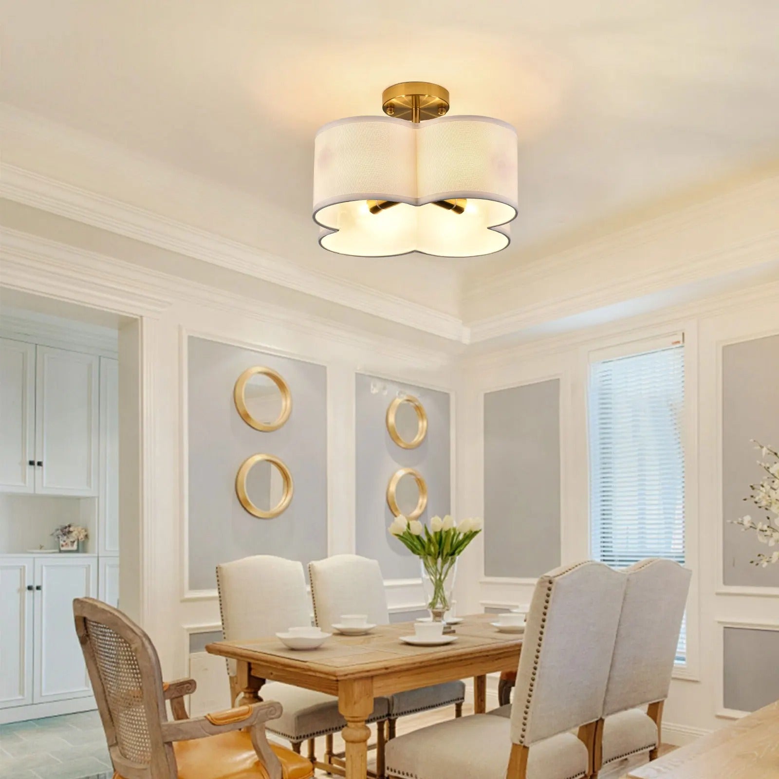Light Semi Flush Mount Ceiling Light Fixture Gold Finish Ceiling Light Close to Ceiling Lamp for Bedroom Dining Room E12 Base