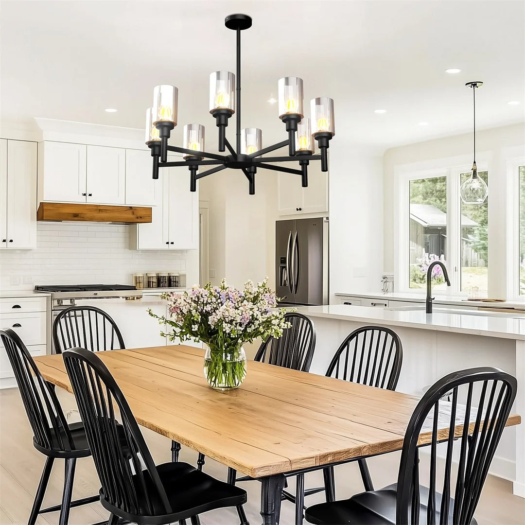 6/8-light Farmhouse Ceiling Pendant Light Matt Black Chandelier Lamp for Kitchen Island, Dining Room