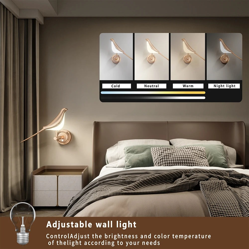 Nordic Wall Lights Rotatable Golden Bird LED Interior Wall Sconce Dimmable Acrylic Creative Wall Lamp Bedroom Bedside Night Ligh