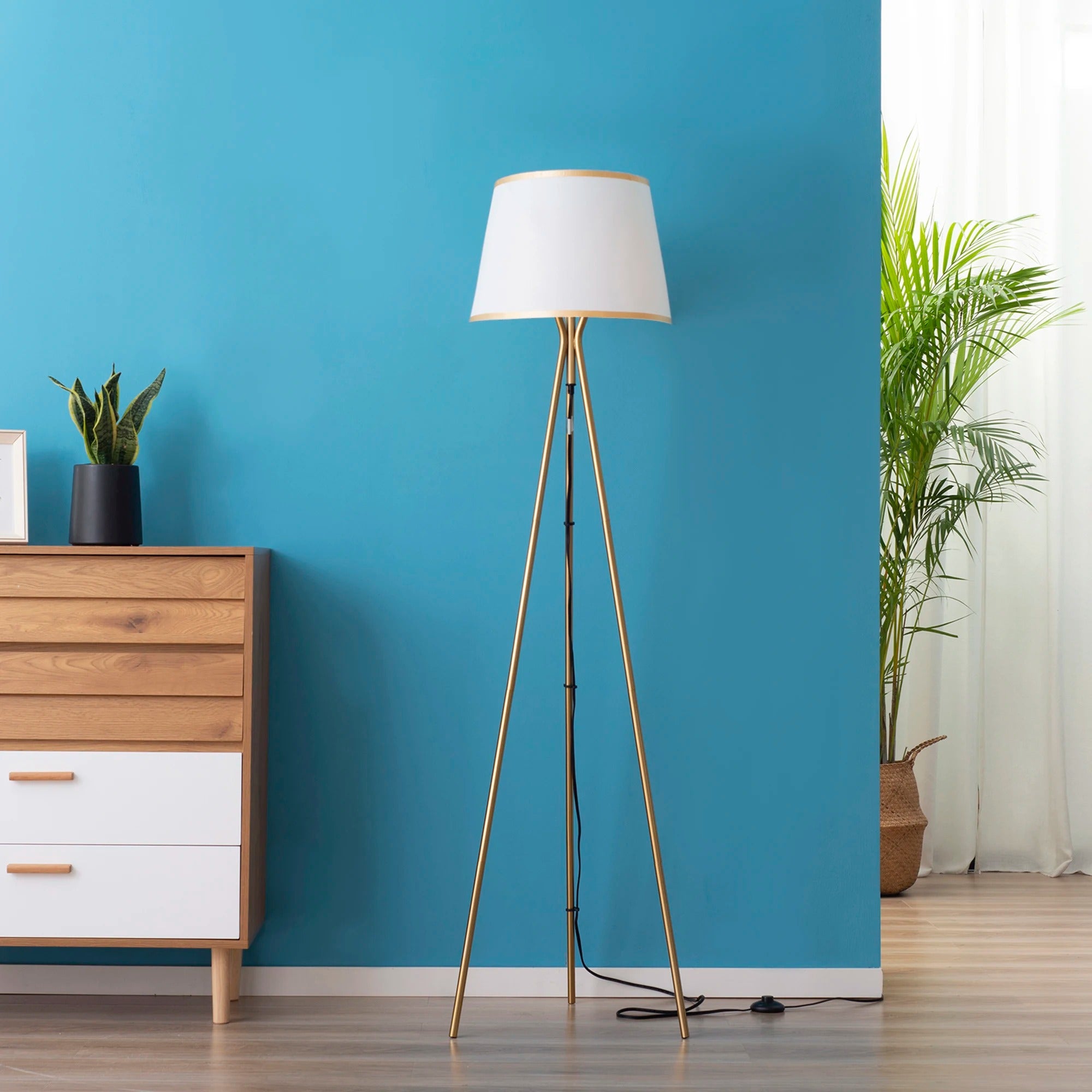 Modern Tripod Floor Lamp Land Lamp w/ Steel Frame, Fabric Lampshade and E26 Base