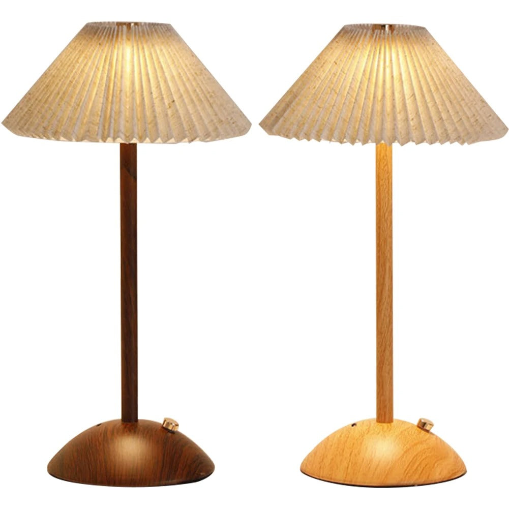 Minimalist Nightstand Light Fabric Shade Portable LED Desk Lamp Wood Base Dimmable Touch Lamp for Restaurant Bedroom Coffee Shop