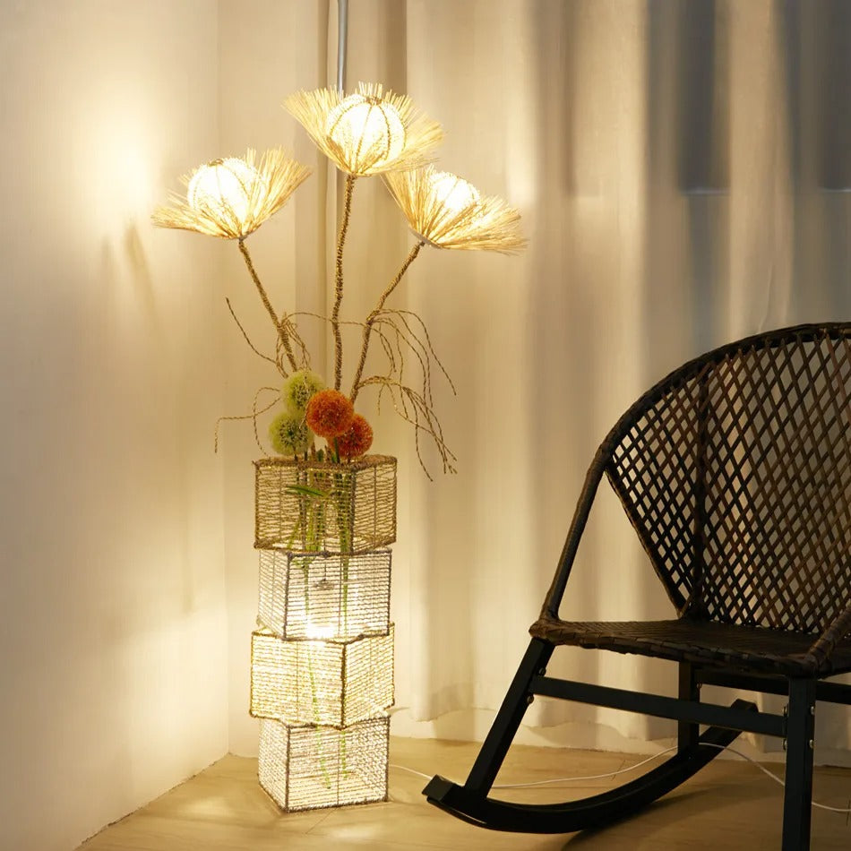 Modern Decorative Floor Lamp LED Rattan Standing Lights with Creative Design Light Tree Lantern