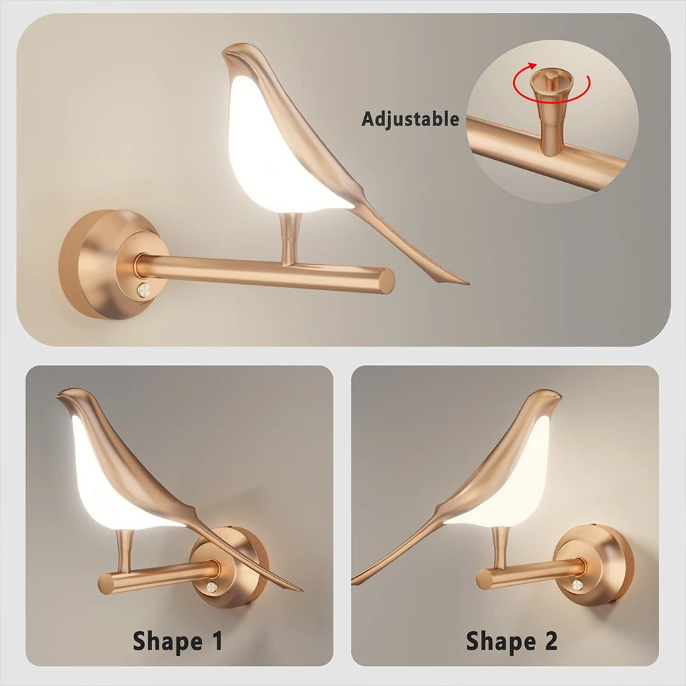 Nordic Wall Lights Rotatable Golden Bird LED Interior Wall Sconce Dimmable Acrylic Creative Wall Lamp Bedroom Bedside Night Ligh