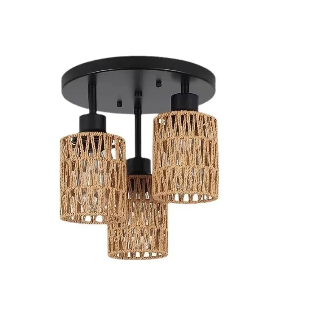 Charming Hand-Woven Iron Cylinder Ceiling Light - Rustic Style, Warm Ambient Glow, Perfect for Hallways, Living Rooms Hotels