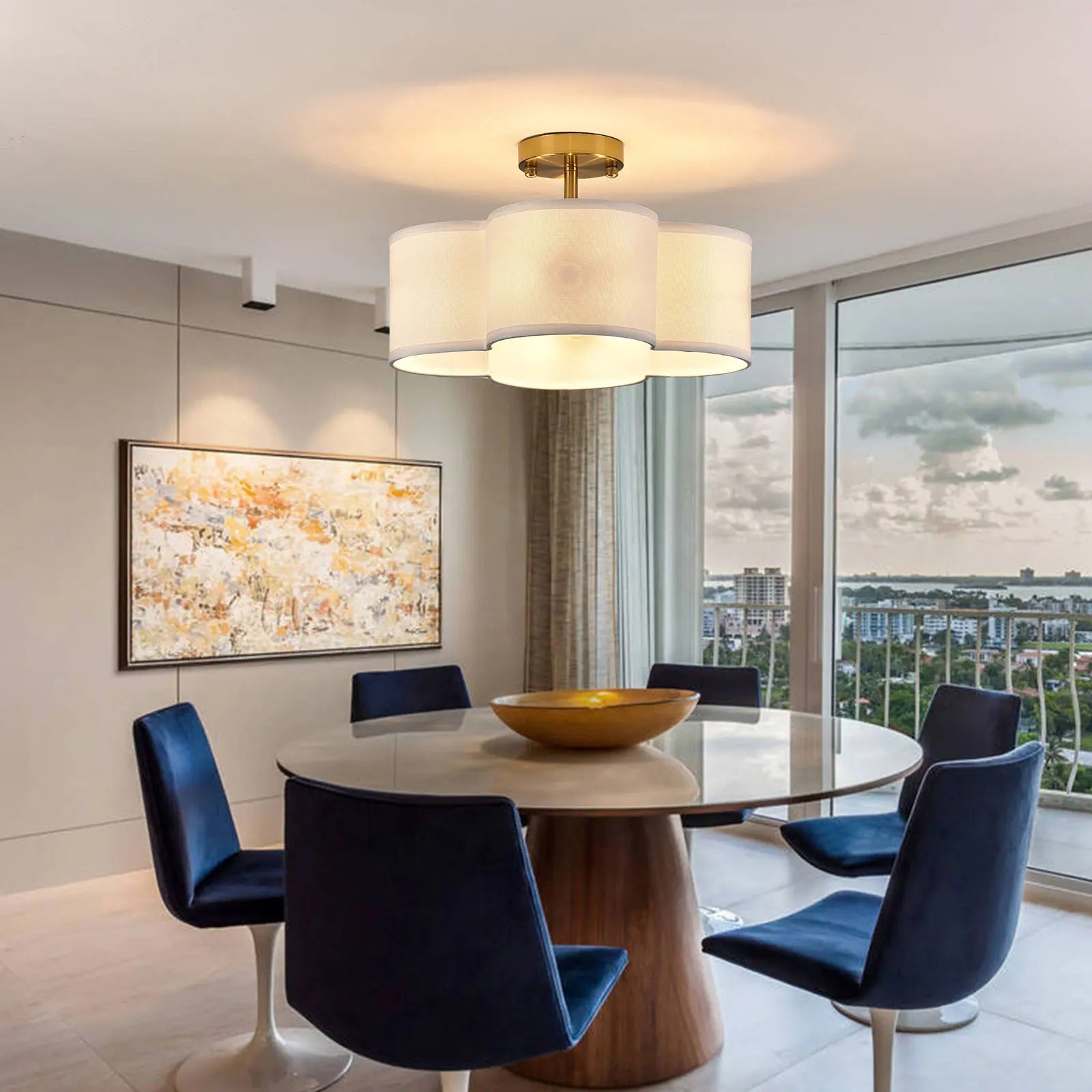 Light Semi Flush Mount Ceiling Light Fixture Gold Finish Ceiling Light Close to Ceiling Lamp for Bedroom Dining Room E12 Base