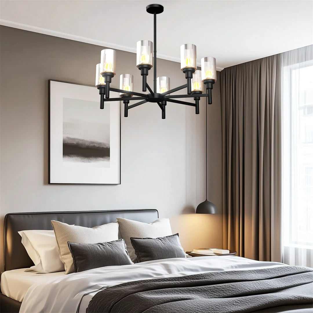 6/8-light Farmhouse Ceiling Pendant Light Matt Black Chandelier Lamp for Kitchen Island, Dining Room