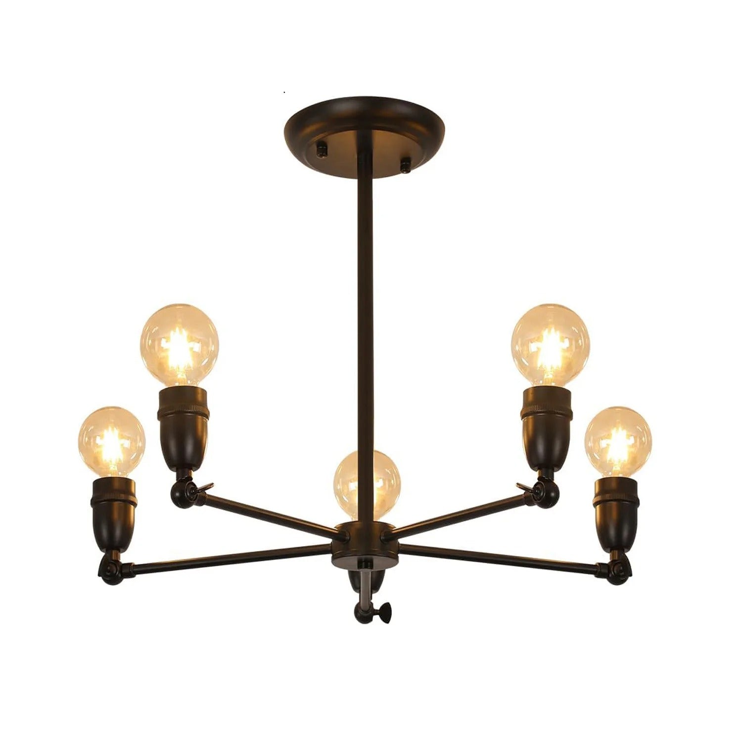 Black Chandelier, 5 lights Industrial Lamps for Dining, Modern Height Adjustable Lamp, Farm Sputnik Ceiling Lamp for Dining