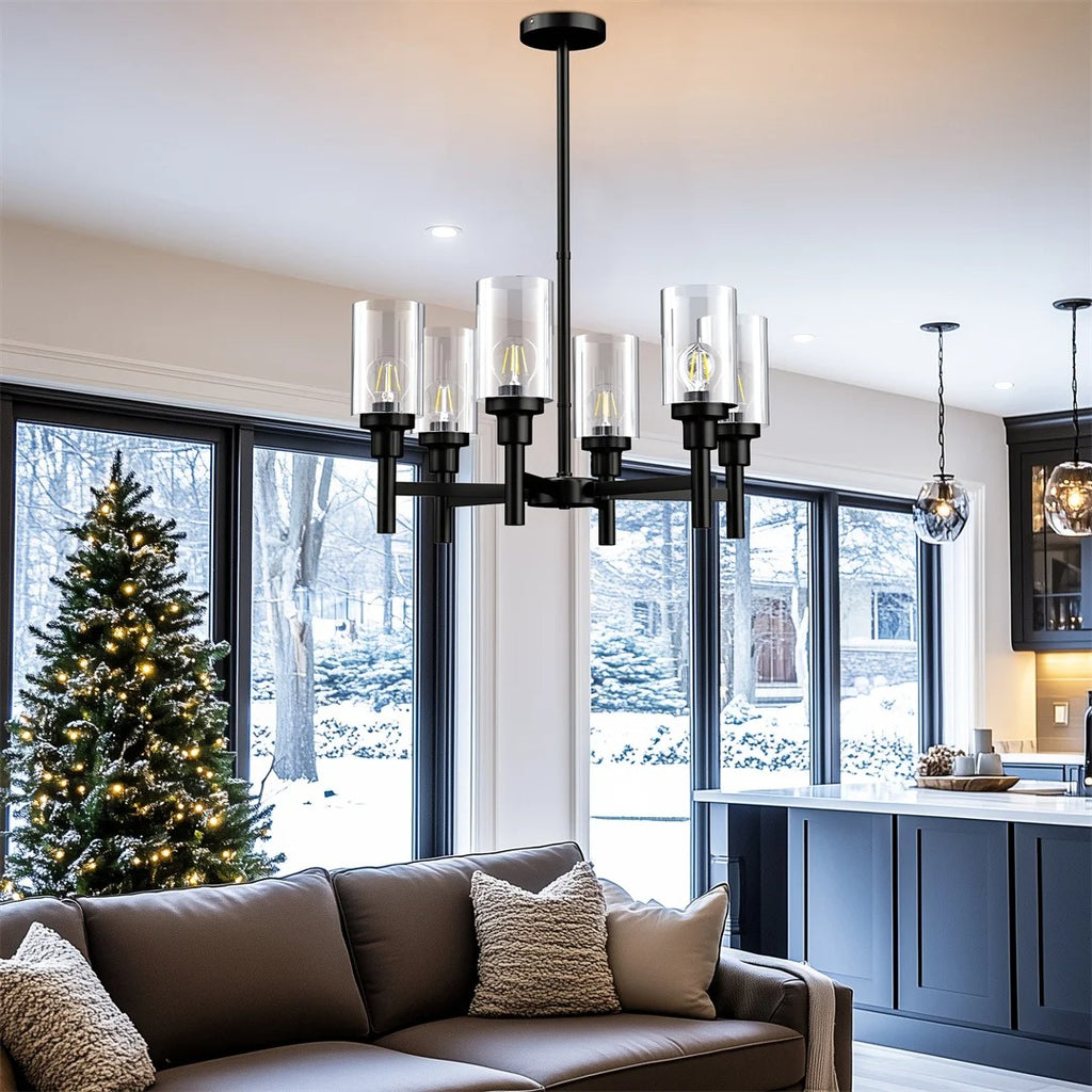 6/8-light Farmhouse Ceiling Pendant Light Matt Black Chandelier Lamp for Kitchen Island, Dining Room