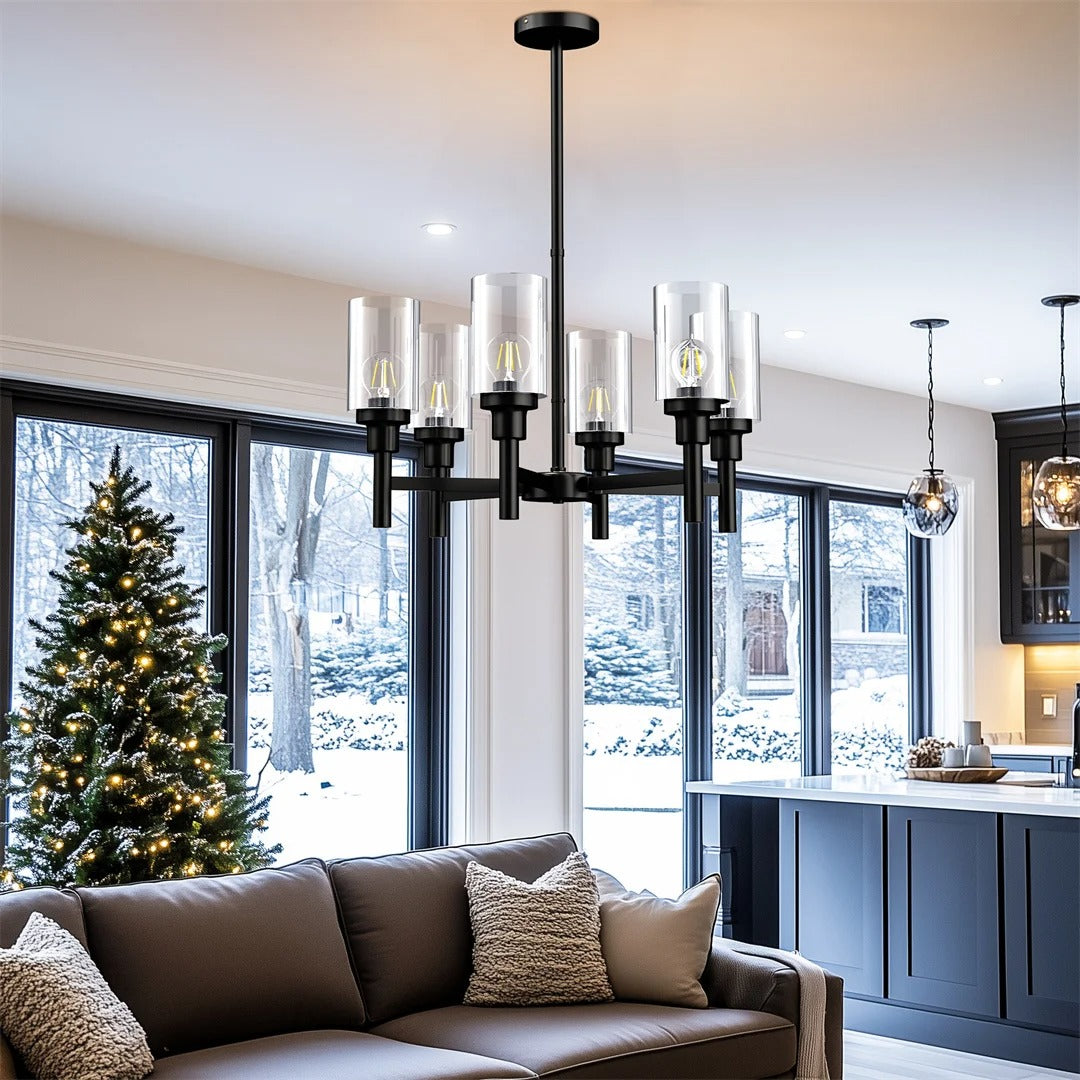 6/8-light Farmhouse Ceiling Pendant Light Matt Black Chandelier Lamp for Kitchen Island, Dining Room