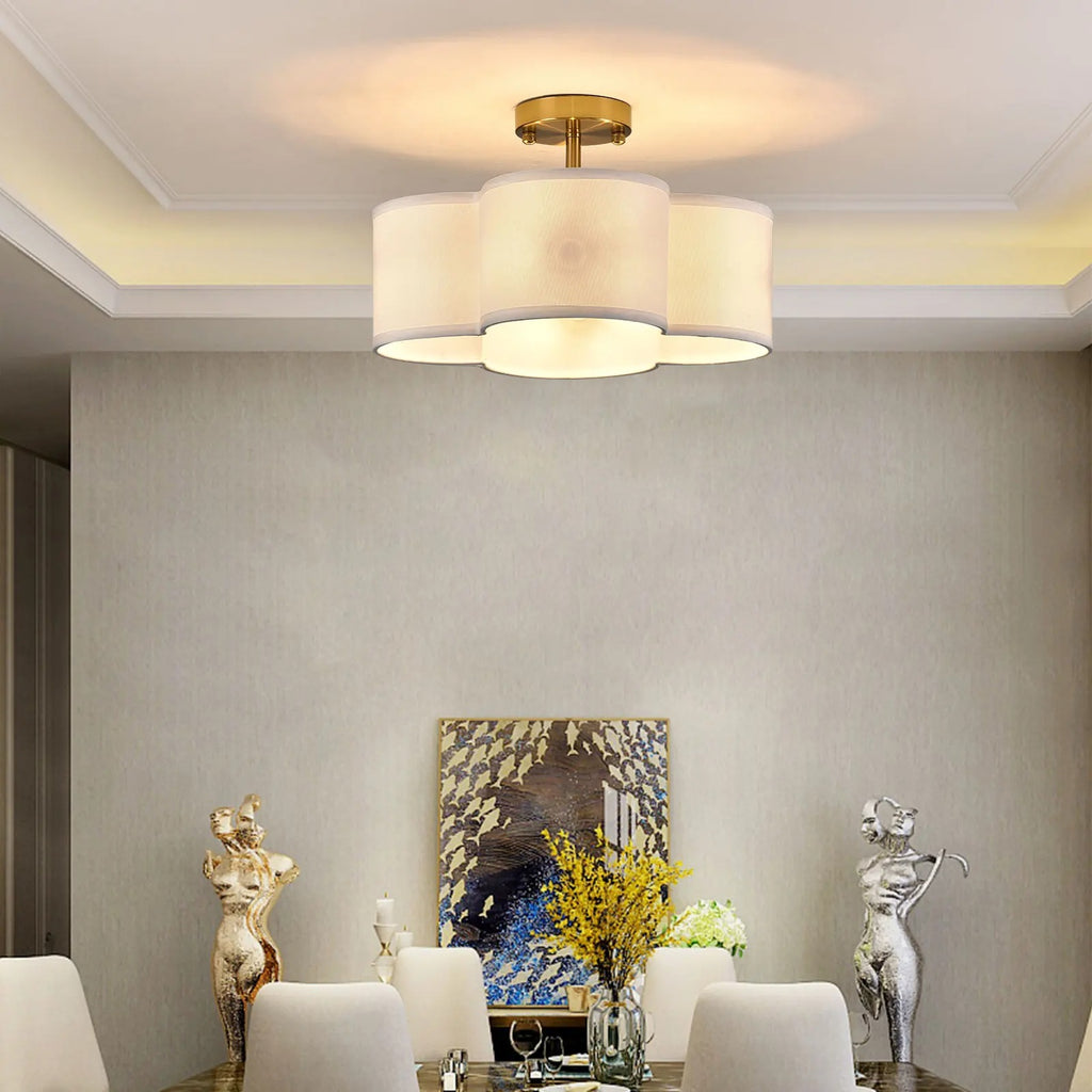 Light Semi Flush Mount Ceiling Light Fixture Gold Finish Ceiling Light Close to Ceiling Lamp for Bedroom Dining Room E12 Base