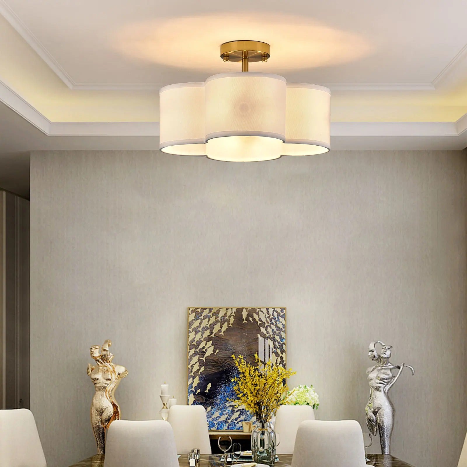 Light Semi Flush Mount Ceiling Light Fixture Gold Finish Ceiling Light Close to Ceiling Lamp for Bedroom Dining Room E12 Base