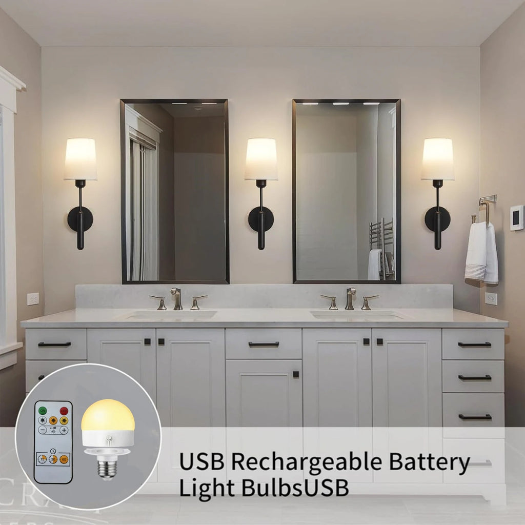 Wiring-Free Rechargeable Battery-Powered Wall Lamp 2-Piece Set with Remote Control, Wireless Dimmable 5000Mah Battery Powered Led Wall Lamp, Picture Lamp, Mirror Headlight, Bedroom Living Room Cordless Wall Lamp Lamp