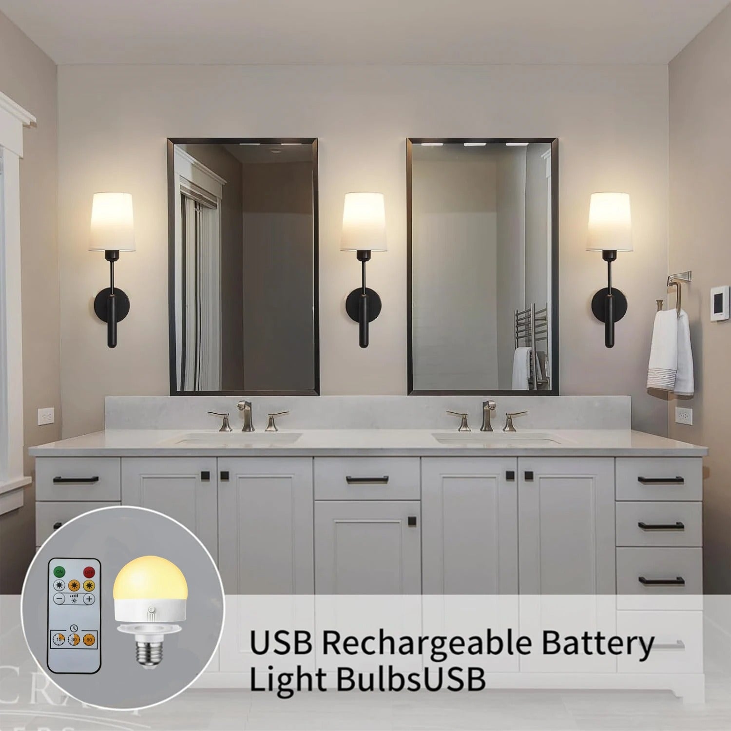 Wiring-Free Rechargeable Battery-Powered Wall Lamp 2-Piece Set with Remote Control, Wireless Dimmable 5000Mah Battery Powered Led Wall Lamp, Picture Lamp, Mirror Headlight, Bedroom Living Room Cordless Wall Lamp Lamp