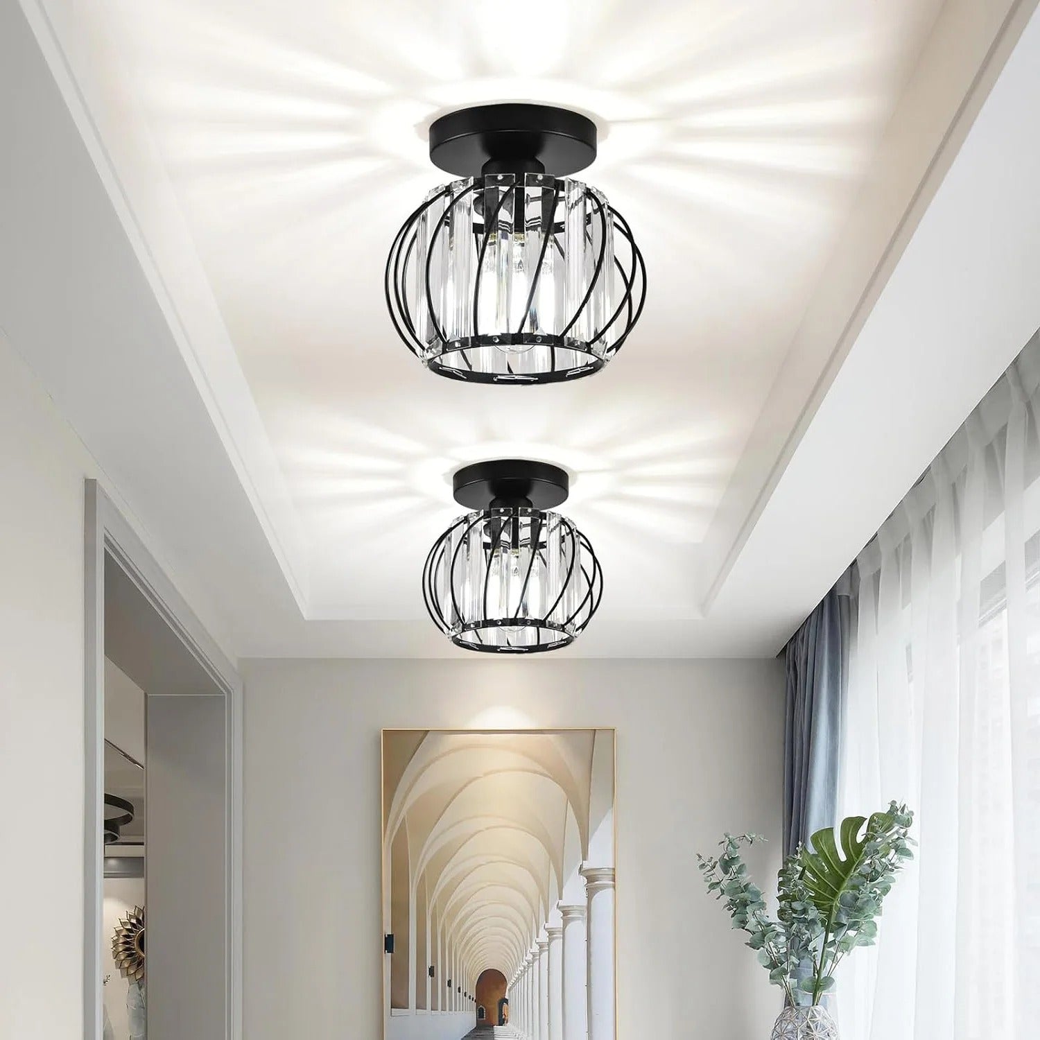 Semi-flush Mount Ceiling Light, Antique Small Crystal Chandelier E26 No Bulb For Bathroom, Hallway, Cafe, Bar, Porch, Corridor