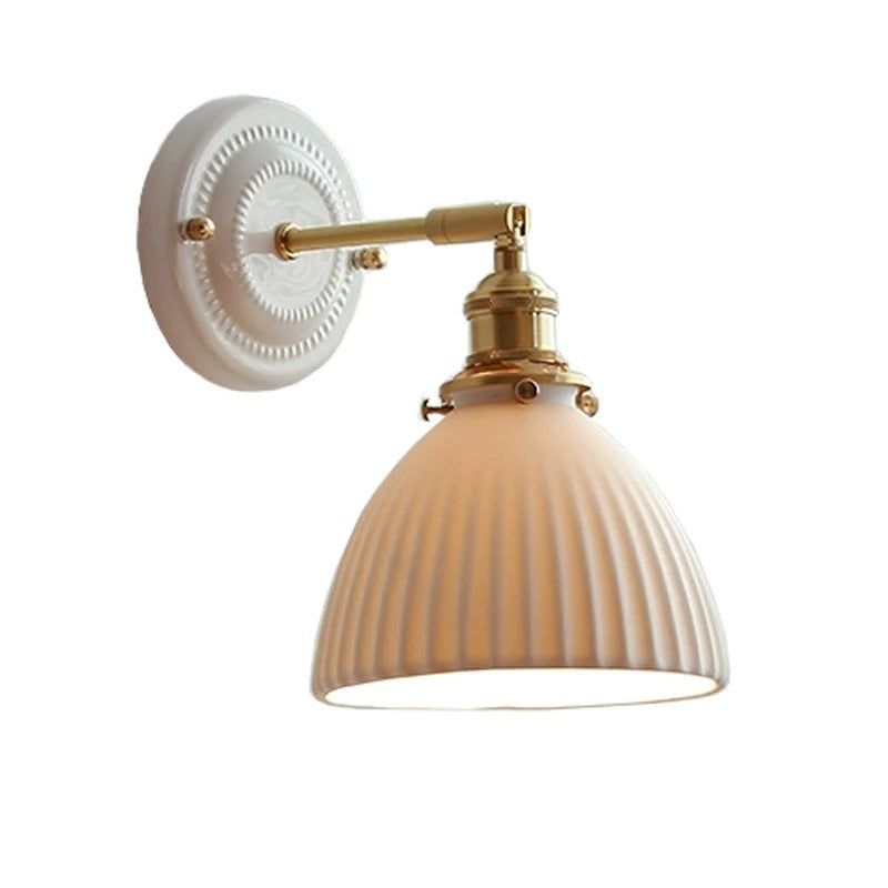 Vintage Ceramic Wall Sconce Lamp with Brass Arm Handcrafted Porcelain Hardwired Wall Lighting Fixtures Hallway Bedside Vanity