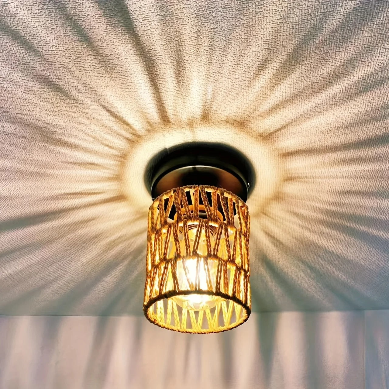 Charming Hand-Woven Iron Cylinder Ceiling Light - Rustic Style, Warm Ambient Glow, Perfect for Hallways, Living Rooms Hotels