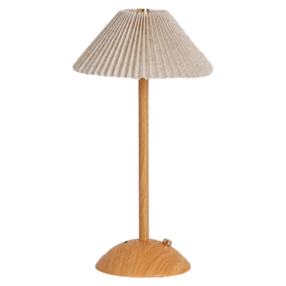 Minimalist Nightstand Light Fabric Shade Portable LED Desk Lamp Wood Base Dimmable Touch Lamp for Restaurant Bedroom Coffee Shop