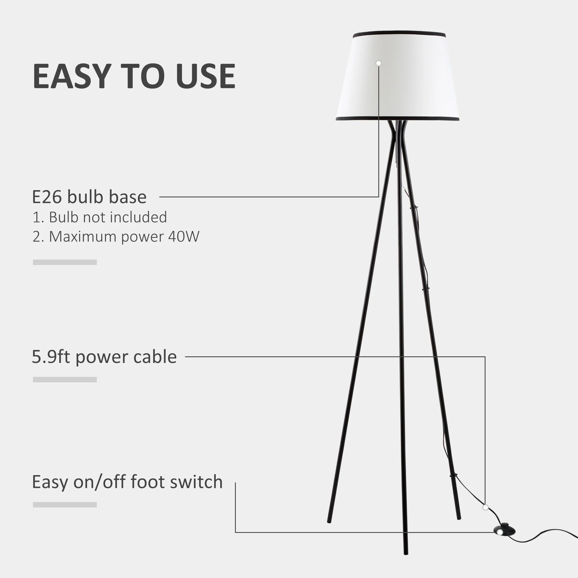 Modern Tripod Floor Lamp Land Lamp w/ Steel Frame, Fabric Lampshade and E26 Base