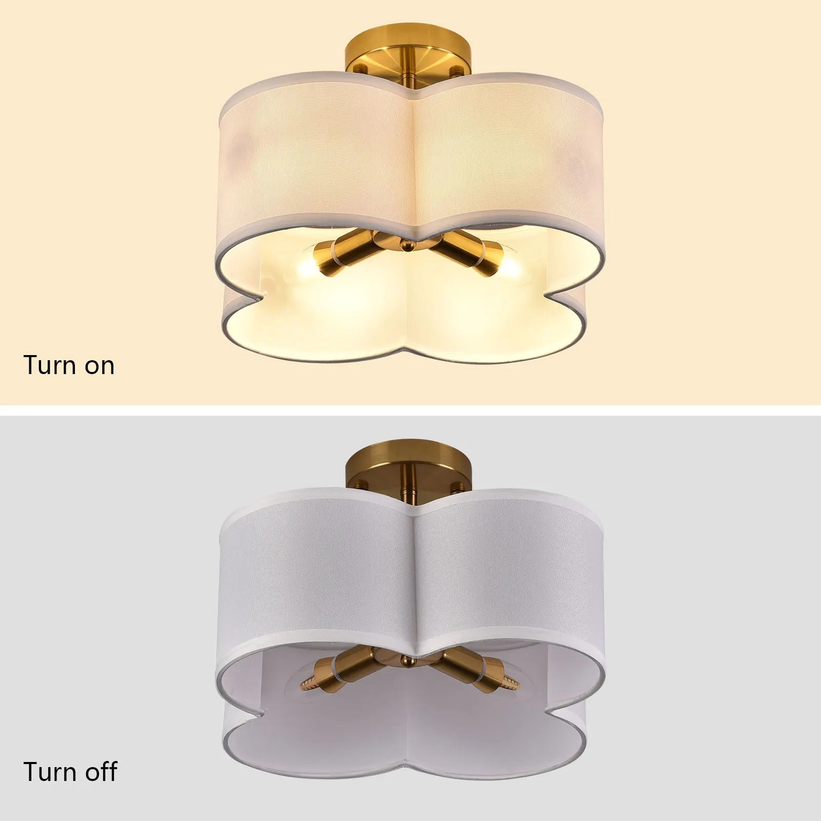 Light Semi Flush Mount Ceiling Light Fixture Gold Finish Ceiling Light Close to Ceiling Lamp for Bedroom Dining Room E12 Base