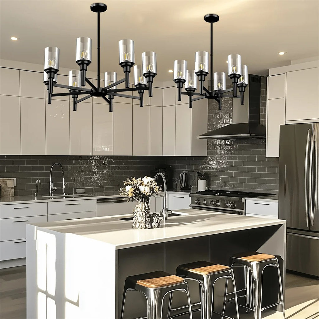 6/8-light Farmhouse Ceiling Pendant Light Matt Black Chandelier Lamp for Kitchen Island, Dining Room