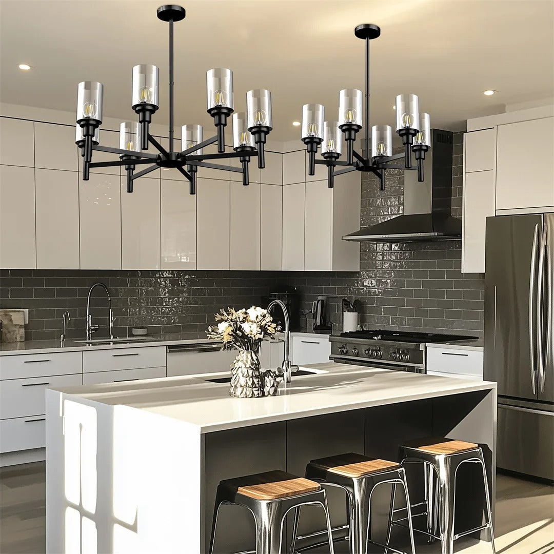 6/8-light Farmhouse Ceiling Pendant Light Matt Black Chandelier Lamp for Kitchen Island, Dining Room